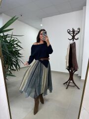 Mz 22849 Laci Kayık Yaka Taşlı Triko