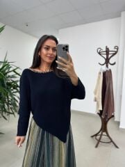 Mz 22849 Laci Kayık Yaka Taşlı Triko