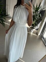Sv 2902 Drapeli Maksiboy Beyaz Şifon Elbise
