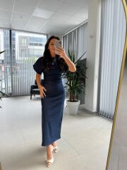 Pr 349 Bel Drape Detaylı Laci Denim Elbise