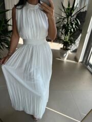 Sv 2902 Drapeli Maksiboy Beyaz Şifon Elbise