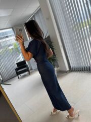 Np 349 Bel Drape Detaylı Laci Denim Elbise