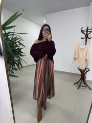 Mz 22849 Bordo Kayık Yaka Taşlı Triko