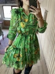 Green string tie chiffon dress