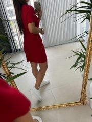 My 3364 Crep Dikişli Kırmızı Kalem Elbise