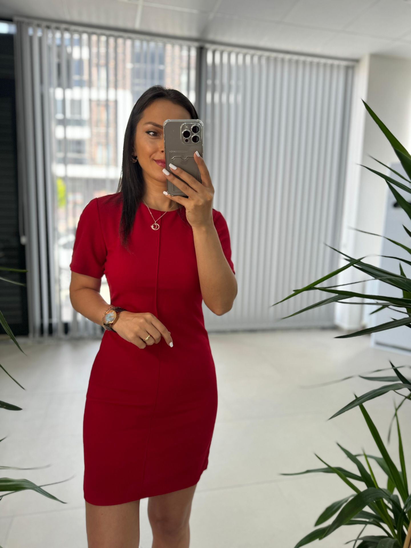 My 3364 Crep Dikişli Kırmızı Kalem Elbise