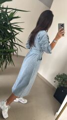 Spt 3246 Uzun Kol Denim Elbise