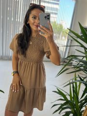 Mng Gipeli Kahve Floş Keten Elbise