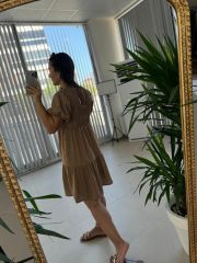 Mng Gipeli Kahve Floş Keten Elbise