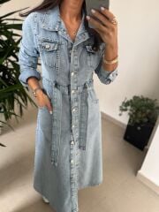 Spt 3246 Uzun Kol Denim Elbise