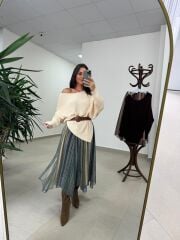 La 2519 Lila Yeşil Geçişli Şifon Etek