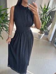 Sv 2902 Drapeli Maksiboy Siyah Şifon Elbise