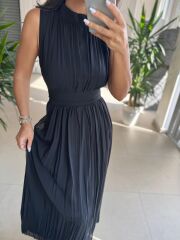 Sv 2902 Drapeli Maksiboy Siyah Şifon Elbise