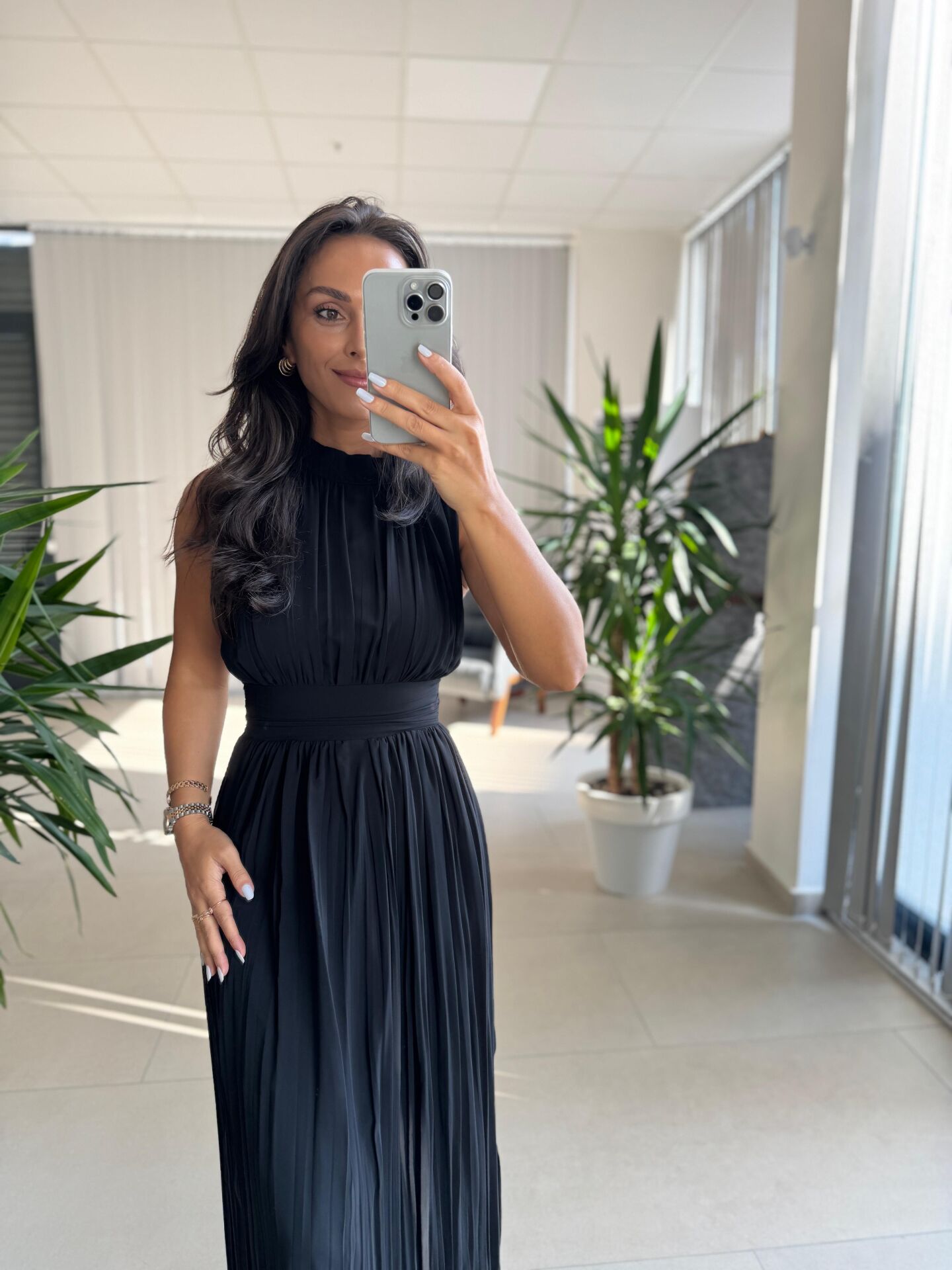 Sv 2902 Drapeli Maksiboy Siyah Şifon Elbise