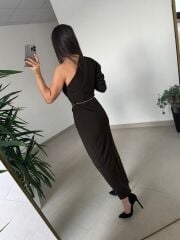 My 3828 Tek Omuz Kendinden Kemerli Kahve Elbise