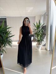 Sv 2902 Drapeli Maksiboy Siyah Şifon Elbise