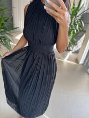 Sv 2902 Drapeli Maksiboy Siyah Şifon Elbise