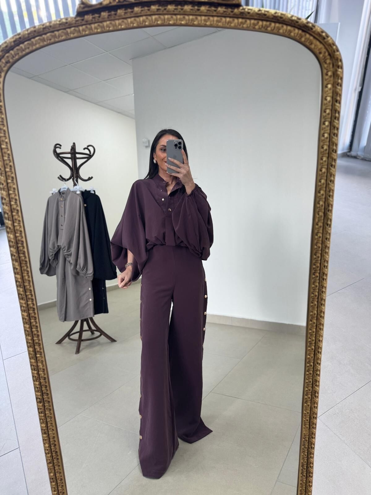 Kd 7909 Tasarım Çıt Çıt Detaylı Mürdüm Takım