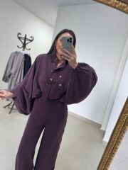 Kd 7909 Tasarım Çıt Çıt Detaylı Mürdüm Takım