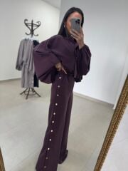 Kd 7909 Tasarım Çıt Çıt Detaylı Mürdüm Takım