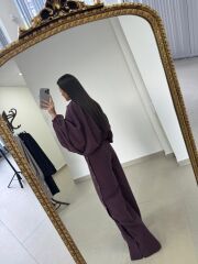 Kd 7909 Tasarım Çıt Çıt Detaylı Mürdüm Takım