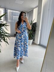 Bb 29633 Mavi Renk Geçişli V Yaka Elbise