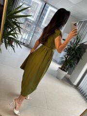 My 3440 Yağ Yeşili Kemerli Elbise