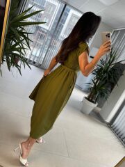 My 3440 Yağ Yeşili Kemerli Elbise