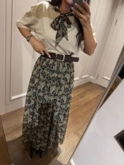 Mz 22689 Fular Detaylı Taş Bluz