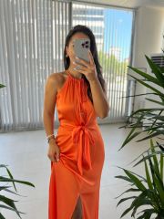 Mc 5850 Halter Neck Maxi Orange Dress