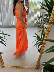 Mc 5850 Halter Neck Maxi Orange Dress