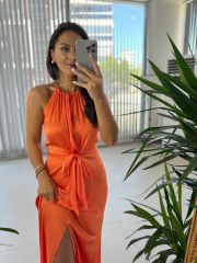 Mc 5850 Halter Neck Maxi Orange Dress