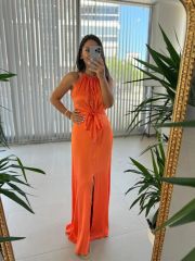 Mc 5850 Halter Neck Maxi Orange Dress