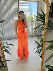 Mc 5850 Halter Neck Maxi Orange Dress