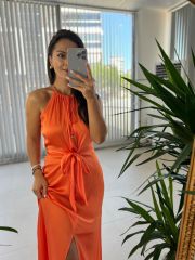 Mc 5850 Halter Neck Maxi Orange Dress