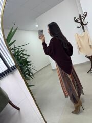 La 2519 Turuncu Yeşil Geçişli Şifon Etek