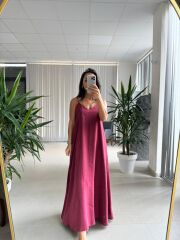 Fw 0456 İp Askılı Bordo Tensel Elbise