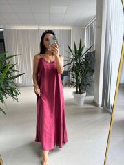 Fw 0456 İp Askılı Bordo Tensel Elbise