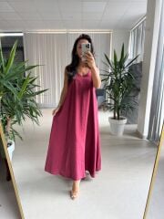 Fw 0456 İp Askılı Bordo Tensel Elbise
