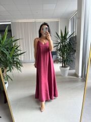 Fw 0456 İp Askılı Bordo Tensel Elbise