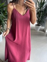 Fw 0456 İp Askılı Bordo Tensel Elbise