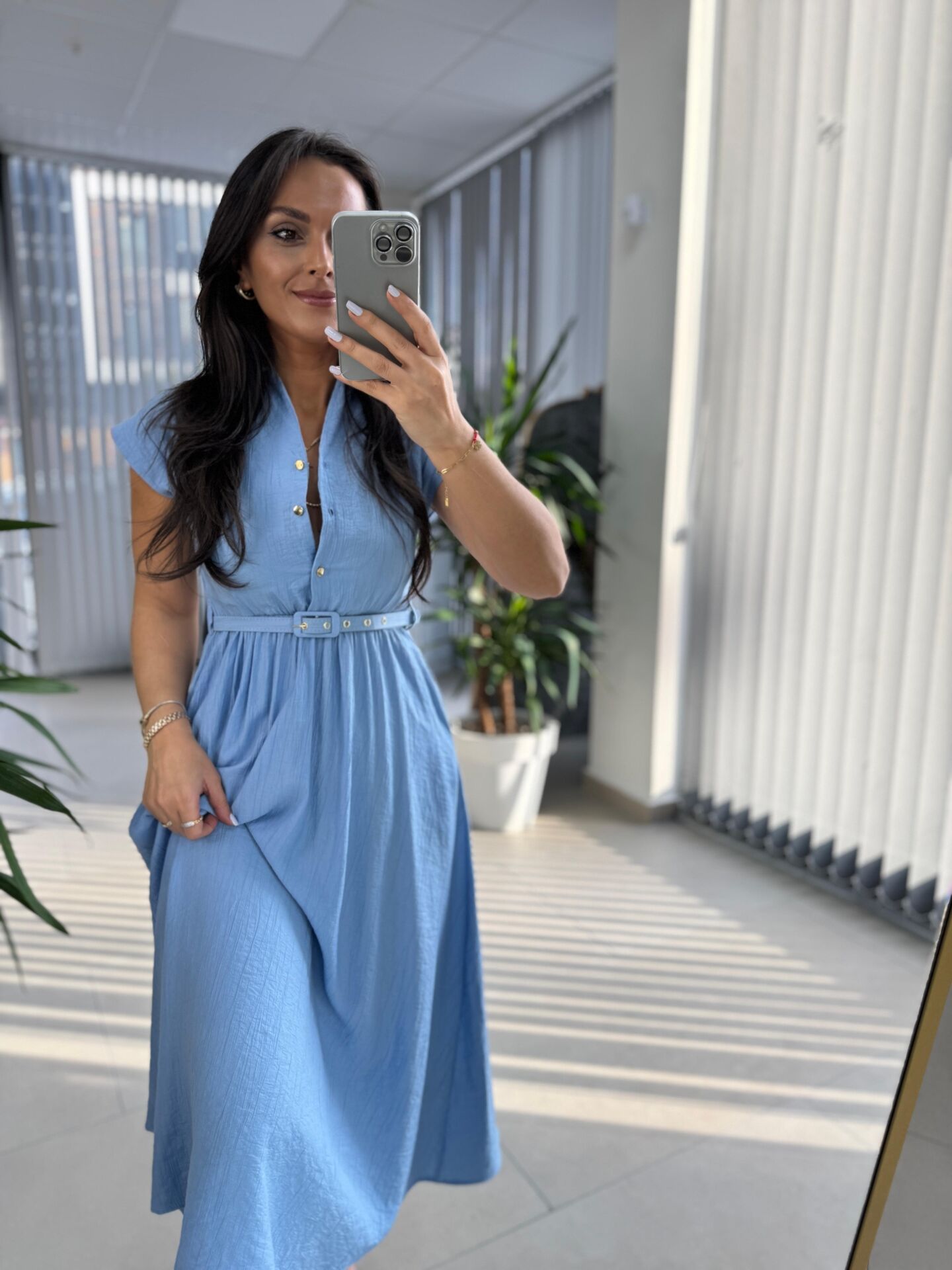 My 3440 Bebe Mavi Kemerli Elbise