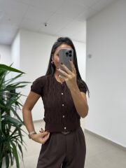 Dv 60980 Sedef Düğmeli A.Kahve Kısa Kollu Hırka