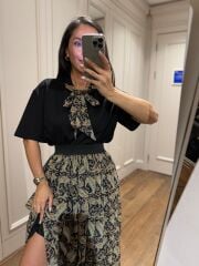 Mz 22689 Fular Detaylı Siyah Bluz