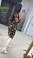 Mc Double Breasted Draped Black Floral Tulle Dress