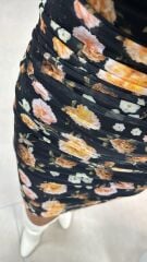 Mc Double Breasted Draped Black Floral Tulle Dress