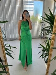 Mc 5850 Halter Yaka Maksiboy Yeşil Elbise