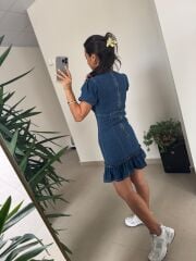 Np 338 Eteği Fırfır Detaylı Denim Elbise