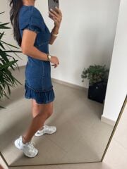 Np 338 Eteği Fırfır Detaylı Denim Elbise