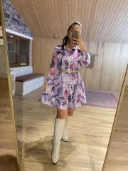 Mor ipli şifon elbise